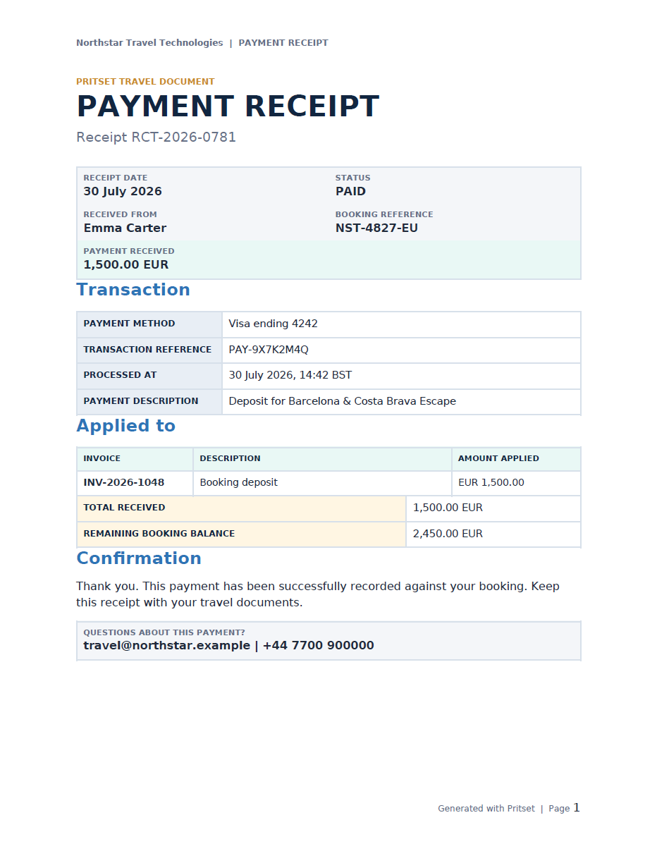 Generated payment receipt